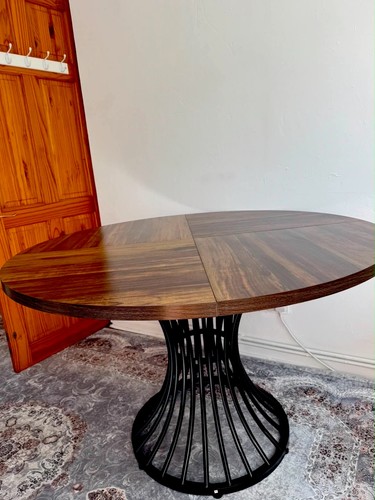 Round dark wood dining - dark,