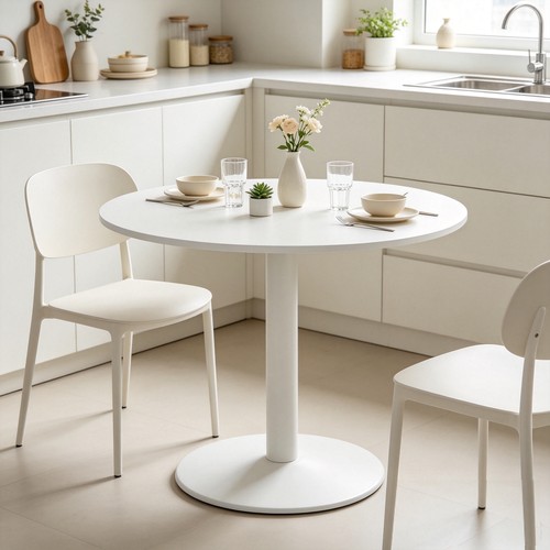 100cm white round dining table - round,